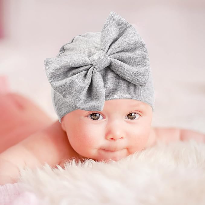 BQUBO Newborn Baby Girls Hats Mittens Set Hospital Hat Beanie Infant Bow Hats Baby Cotton Gloves for 0-6 Months