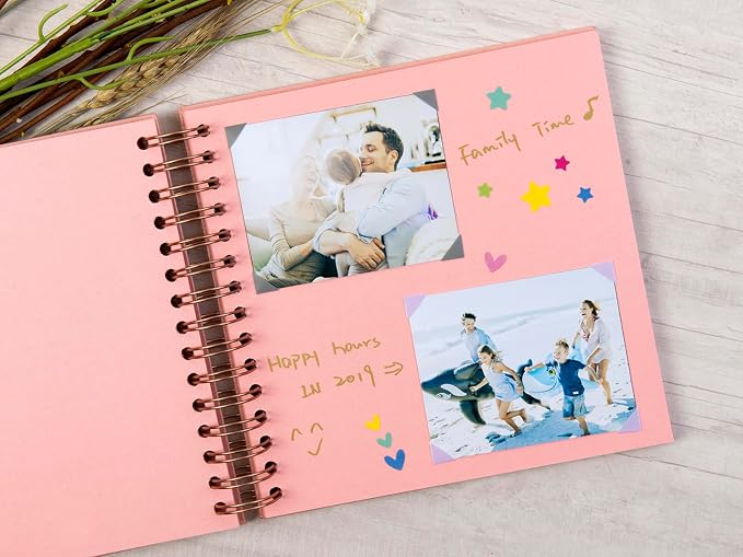 potricher 8 x 8 Inch DIY Scrapbook Photo Album 80 Pages Thick Kraft Blank Pink - Image 3