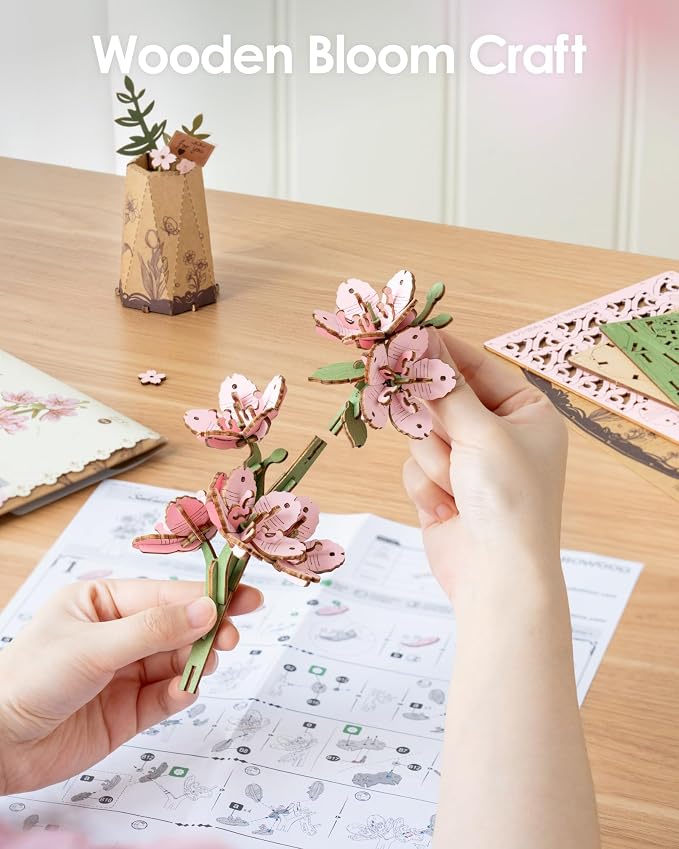 Rowood 3D Puzzles for Adults, DIY Wooden Cherry Blossom Bonsai Tree Botanical - Image 5