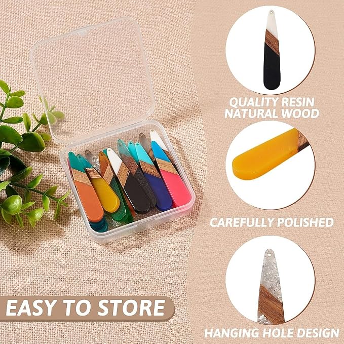 FASHEWELRY 20Pcs Teardrop Resin Wood Earrings Charms Drop Wooden Earring Blanks - Image 6