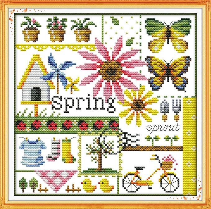 Awesocrafts Unstamped Cross Stitch Kits, Four Seasons of Spring Easy Patterns by Awesocrafts