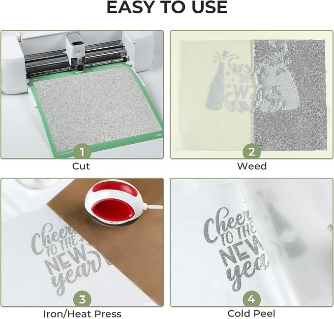 HTVRONT Silver Glitter HTV Heat Transfer Vinyl, 11 Pack | Glitter HTV Vinyl - Image 4
