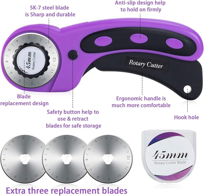 Nicecho Rotary Cutter Set, Sewing Quilting Supplies, 45mm Fabric Cutters - Image 2