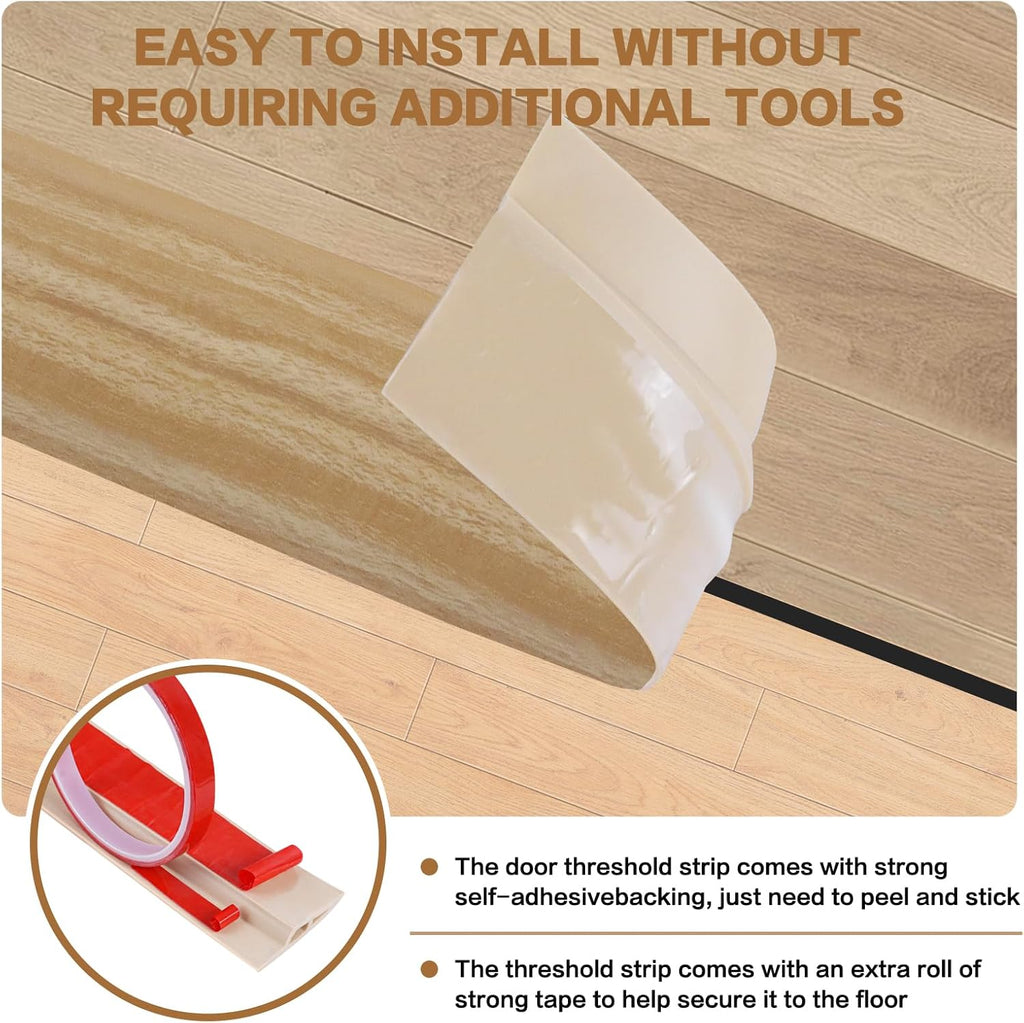 Floor Transition Strip Vinyl Door Threshold Ramp Self Adhesive Carpet Edging Strip Doorway Edge Trim, Overlap Edge Reducer for Laminate Carpet, Floor, Tile (Light Yellow Grain, 1/5" to 2/5", 6.6Ft)