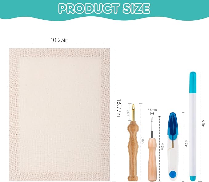 Zuaooz 3PC 10.2''x13.7'' Punch Fabric Frame, Punch Needle kit Includes 3 Wooden - Image 2