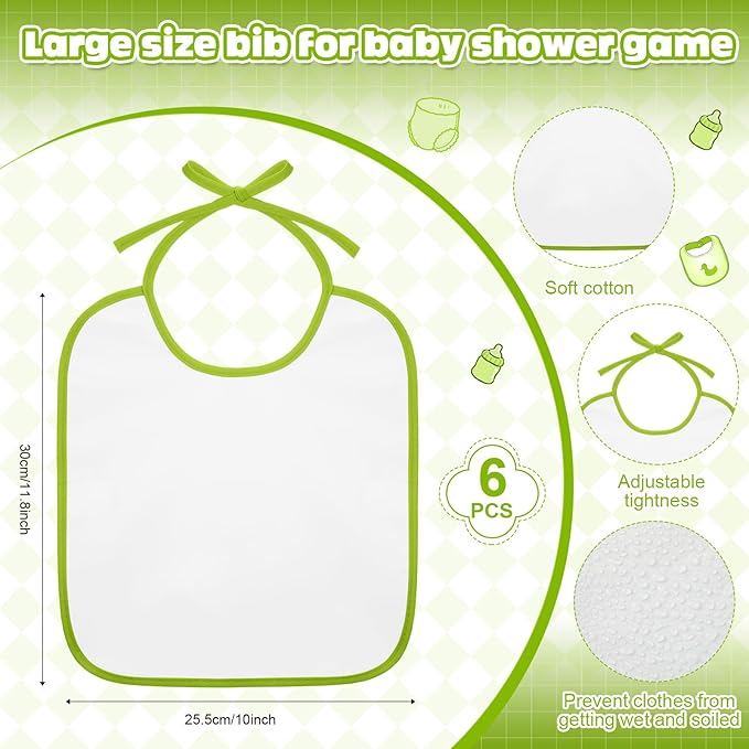 6 Sets Bottle Chug Baby Shower Games Juegos Para Plastic Baby Bottles Bibs Hat Disposable Diapers Gender Reveal Games Baby Changing Diaper Race Game Decoration (Green)