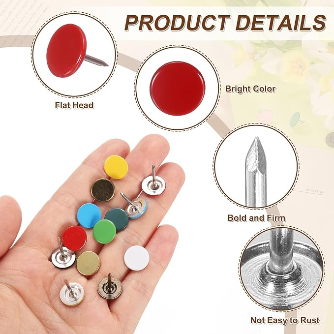 uxcell 150Pcs Upholstery Tacks, 11mmx13mm Flat Head Thumb Tack Decorative - Image 3