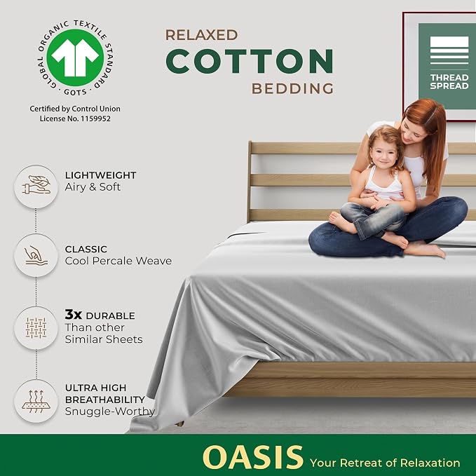 THREAD SPREAD 100% Organic Cotton Percale Flat Sheet Twin XL Size - Image 2