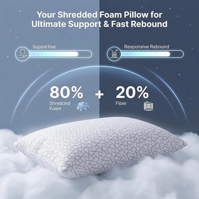 Meoflaw Adjustable Memory Foam Pillows: 2 Pack King Size Shredded Foam Bed - Image 3