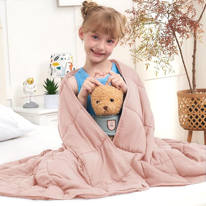 Pink Weighted Blanket Kids 7lbs, Cooling Heavy Throw Blanket by BETU