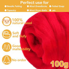 Red Wool for Needle Felting, 3.5oz Felting Wool, Soft Wool Batting for DIY - Image 2