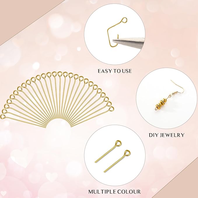 Junkin 1400 Pcs Eye Pins Mix Jewelry Findings 0.63 * 0.79 * 1.18 in Open Eye - Image 2