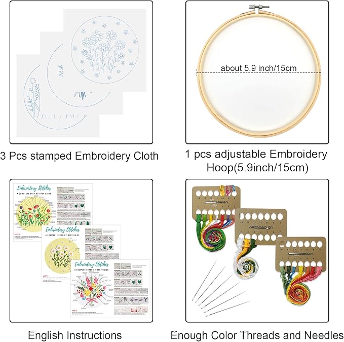 Louise Maelys 3 Set Floral Embroidery Kit, Botanical DIY Craft Collection | - Image 2