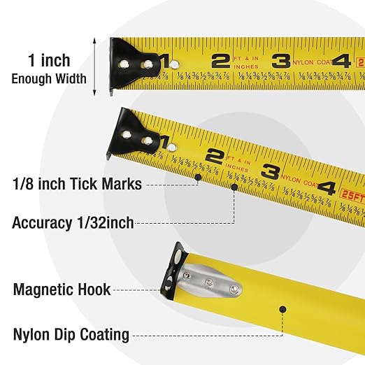 WORKPRO 25FT Pink Tape Measure, 1/8 Fractions Easy Read Measuring Tape | - Image 3