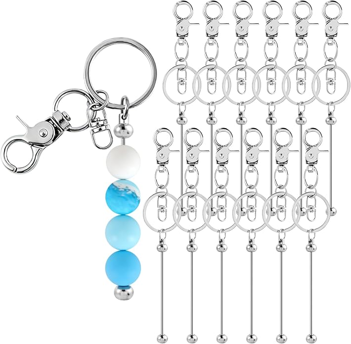 12pcs Blank Beaded Keychain Bars DIY Accessories Metal Beaded Keychain by SALUOKE
