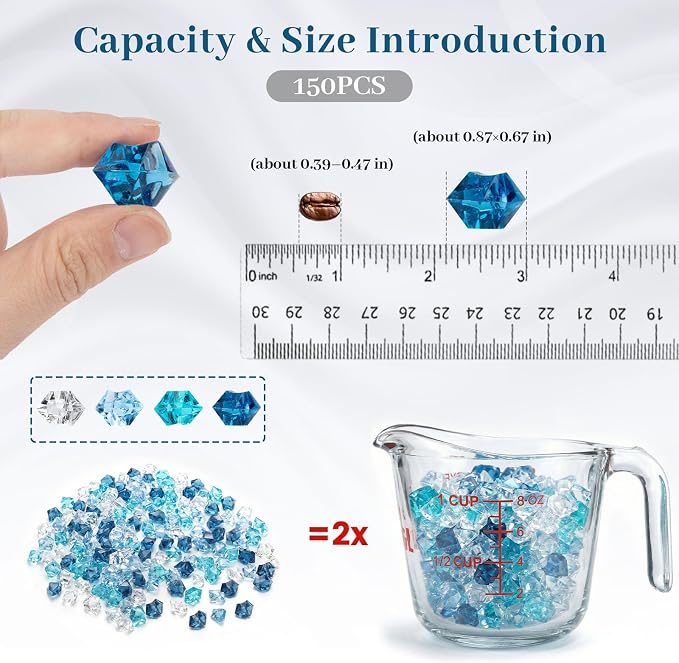 DomeStar 150PCS Assorted Blue Fake Ice Rocks Vase Fillers, Aquarium Gravels - Image 2