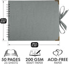 Bstorify Square Scrapbook Photo Albums 50 Pages Grey Thick Paper, Ribbon Closure - Image 2