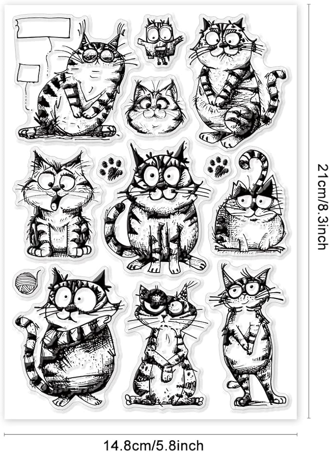 GLOBLELAND Coy Cat Clear Stamps Funny Cat Silicone Clear Stamp Seals Cartoon - Image 6
