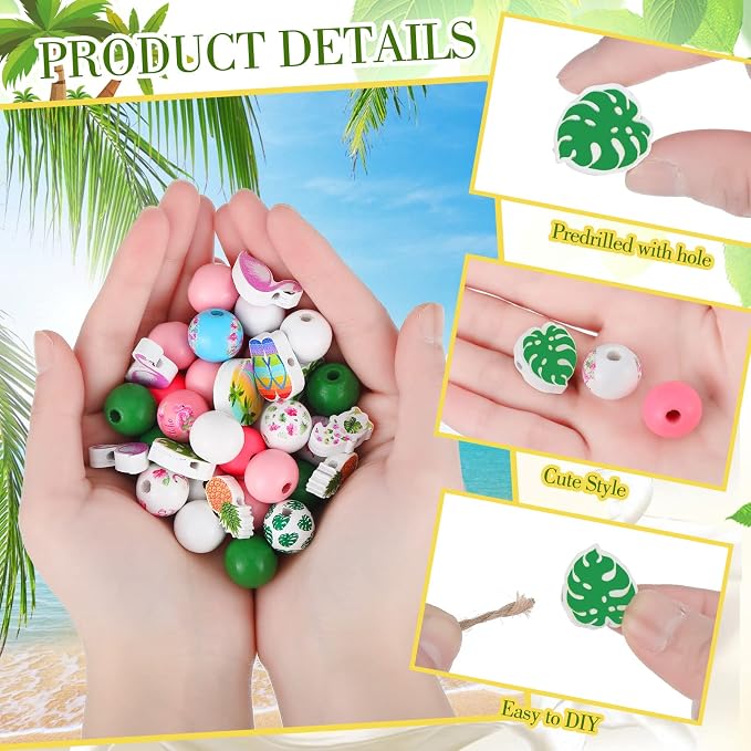 Bencailor 200 Pcs Flamingo Wood Beads Summer Wooden Beads - Image 5