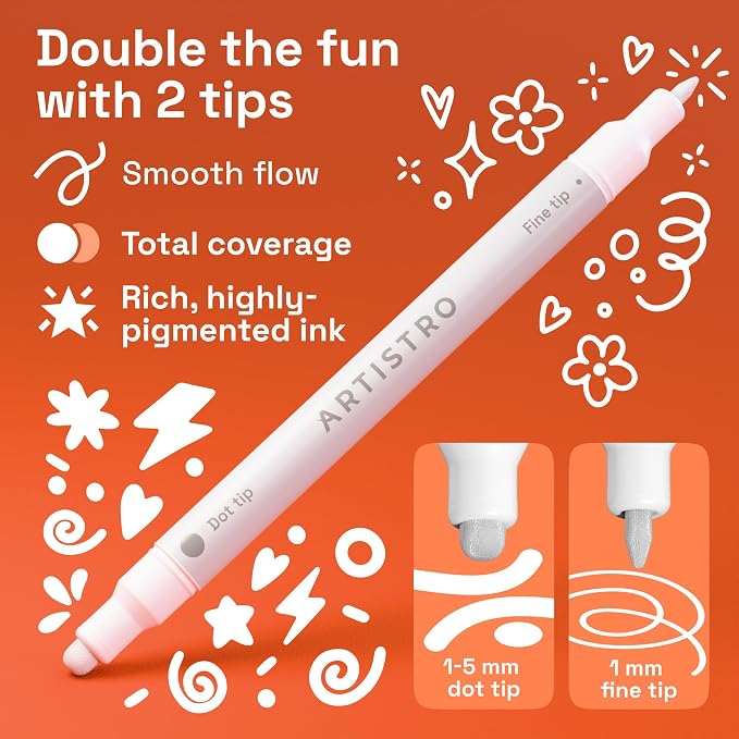 ARTISTRO 24 White Dual-Tip Acrylic Paint Markers – Paint Pens Set - Image 2