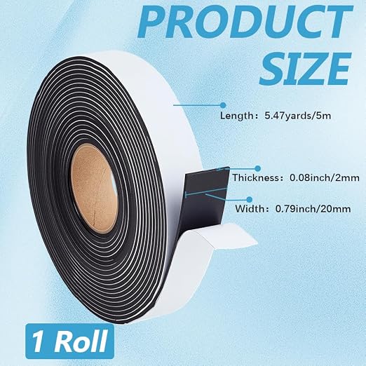 5M 20mm Black Eva Foam Soundproof Strips Roll Self Adhesive Single Sided Puffy - Image 2