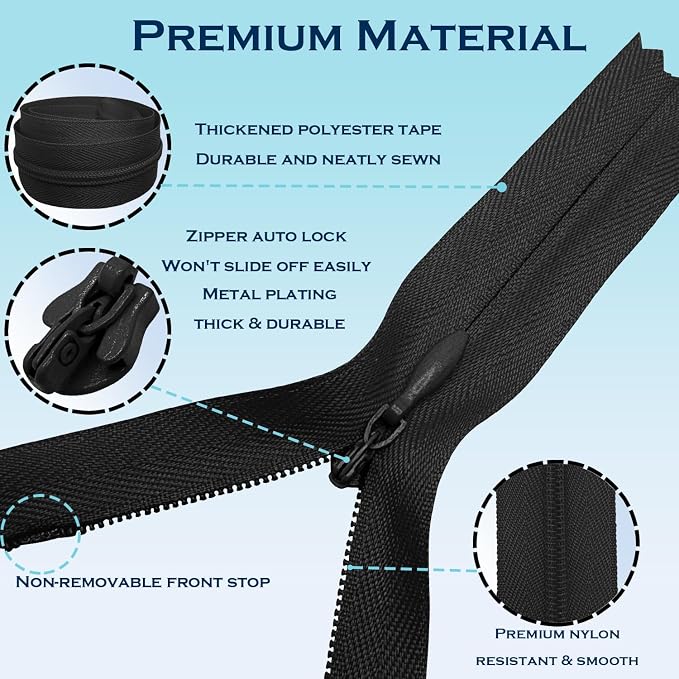 ANPURZII 10PCS #3 20 Inch Black Invisible Zippers - Image 3