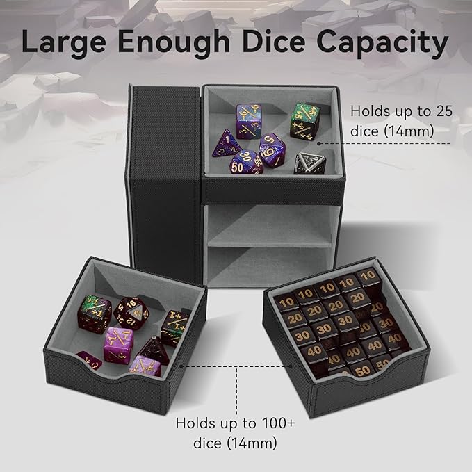 Dice Tray & Dice Tower Storage Box, 3 in 1 Dice Holder Case, Leather Magnetic - Image 3