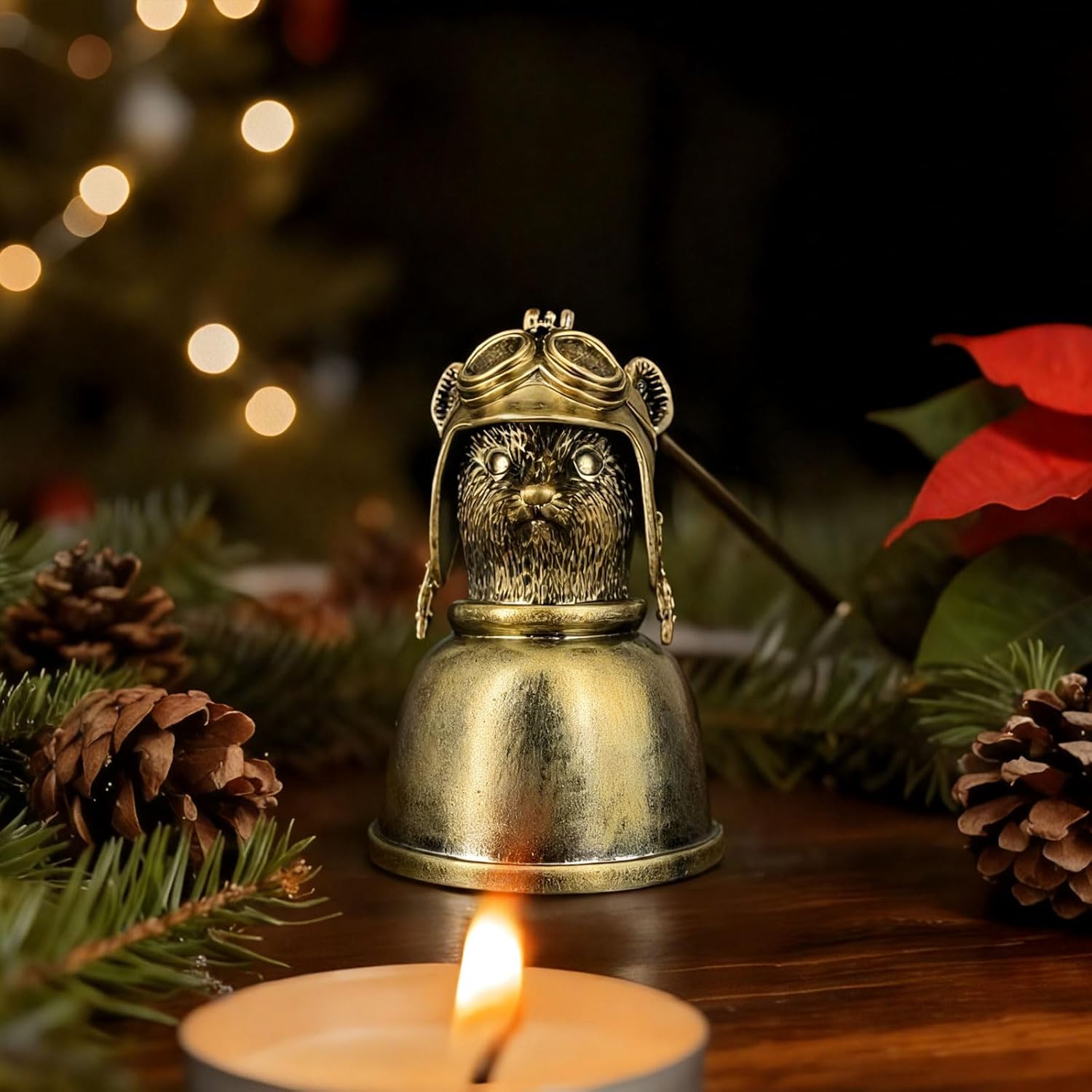 Aviator Mouse Candle Snuffer - Vintage Gunmetal Pilot Rodent with Helmet, Extinguisher Tool for Candle Lovers (8cm x 19cm)