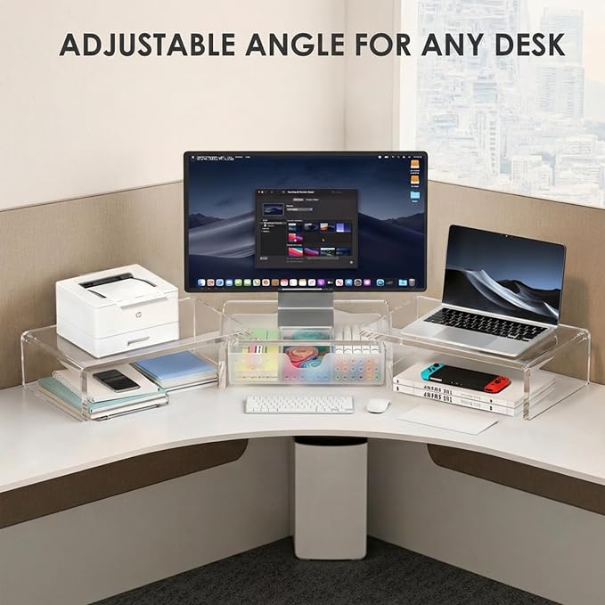 OPNICE Clear Acrylic Desk Organizers and Accessories, Dual Monitor Stand Riser - Image 5