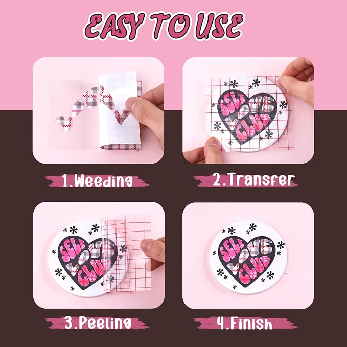 Tintnut Black Pink Plaid Permanent Vinyl, waterproof, easy peel & stick - Image 3