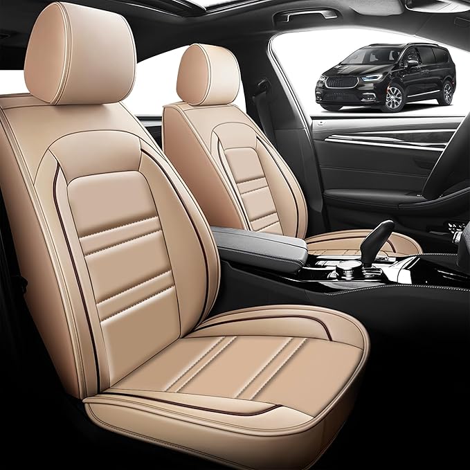 Seat Cover for Chrysler Car Pacifica 2004-2025 | Car Seat Covers Front Seats, Waterproof Seat Protectors, Automotive Front Seat Covers (Front Seat, Beige)