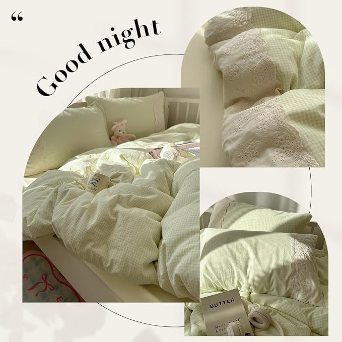 MKXI Mint Green Gingham Duvet Cover Set Twin XL - Image 6