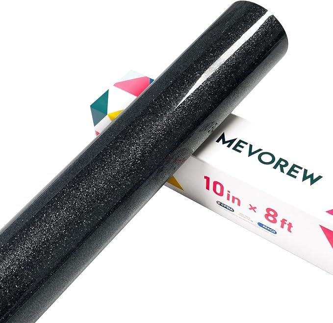 Black Glitter HTV Heat Transfer Vinyl, Glitter Iron on Vinyl Roll 10" x 8ft | - Image 8