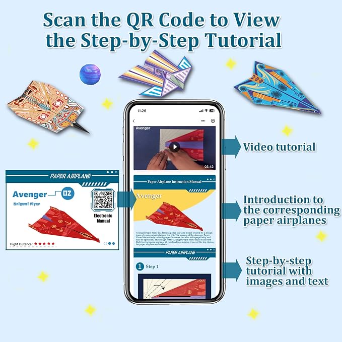Paper Airplane Kits with 16 Classic Designs, 32 Sheets of Colorful Origami Paper - Image 4