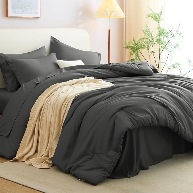 CozyLux Twin XL Comforter Set Dark Grey, 5 Pieces Bed in a Bag Twin Extra Long - Image 8