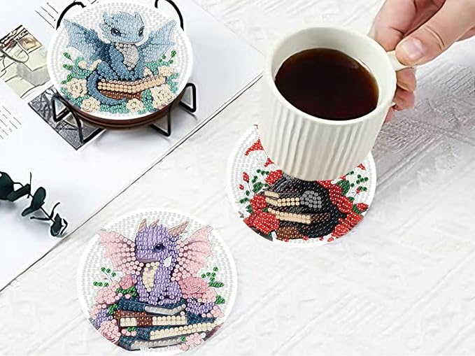 8 PCS Diamond Art Coasters Kits Dragon Book Diamond Painting Coaster | Diamond - Image 7