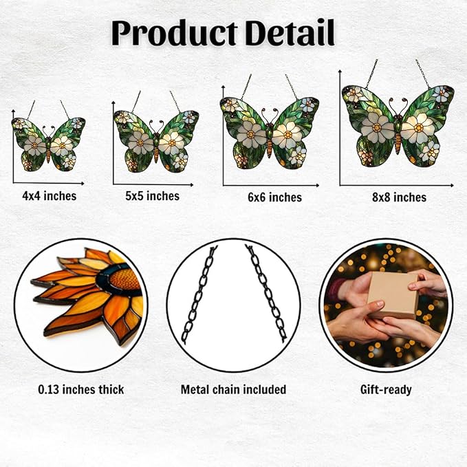 Daisy Fresh Butterfly Acrylic Suncatcher Stained Glass Effect Window Car - Image 2