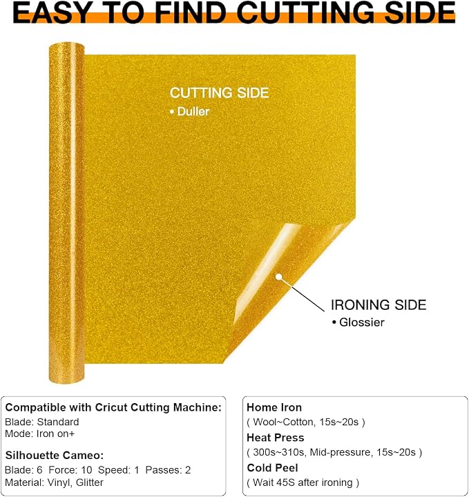 HTVRONT Gold Glitter HTV Heat Transfer Vinyl Rolls - Image 5