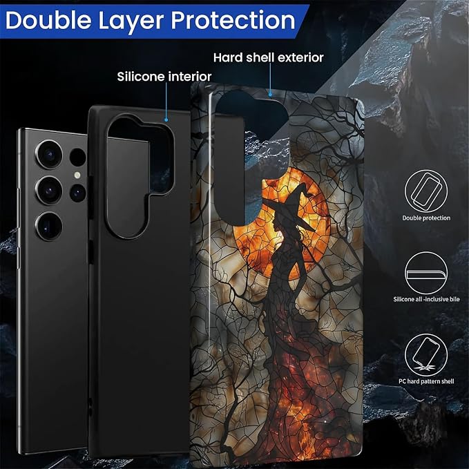 Case for Samsung Galaxy S24 Ultra Case, Halloween Witch Moon Stained Glass - Image 6