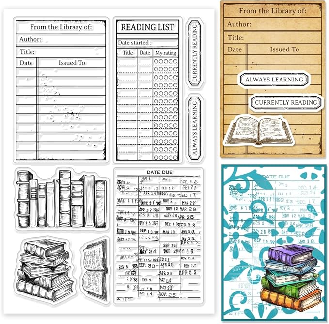 GLOBLELAND Books Clear Stamps Library Card Silicone Clear Stamp Reading List by GLOBLELAND