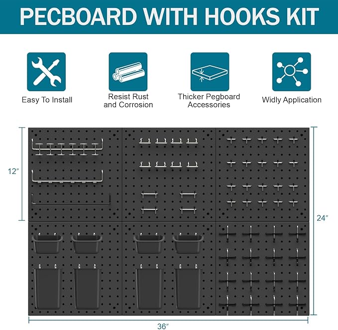 Peg Board Kit, Includes Pegboard and Accessories, - Image 4