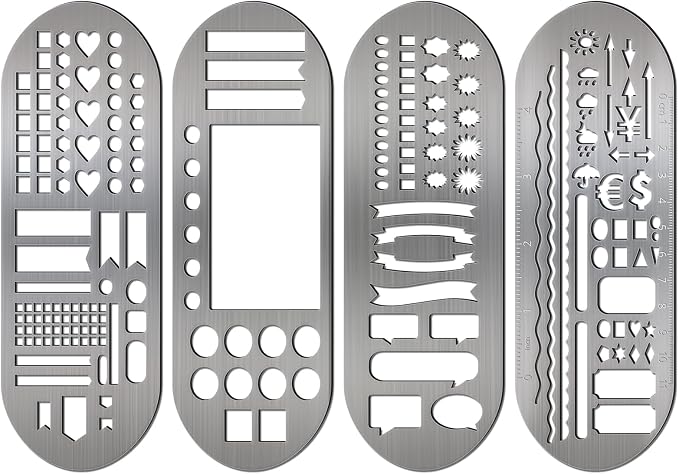 Chinco 4 Pieces Stencils Metal Journal Template 7.9 x 2.4 Inches Bookmark Ruler - Image 8