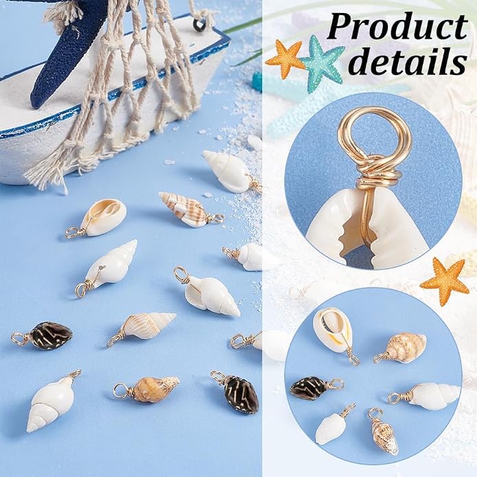 PH PandaHall Shell Pendants Spiral Seashells Craft Charms Cowrie Sea Shells - Image 4