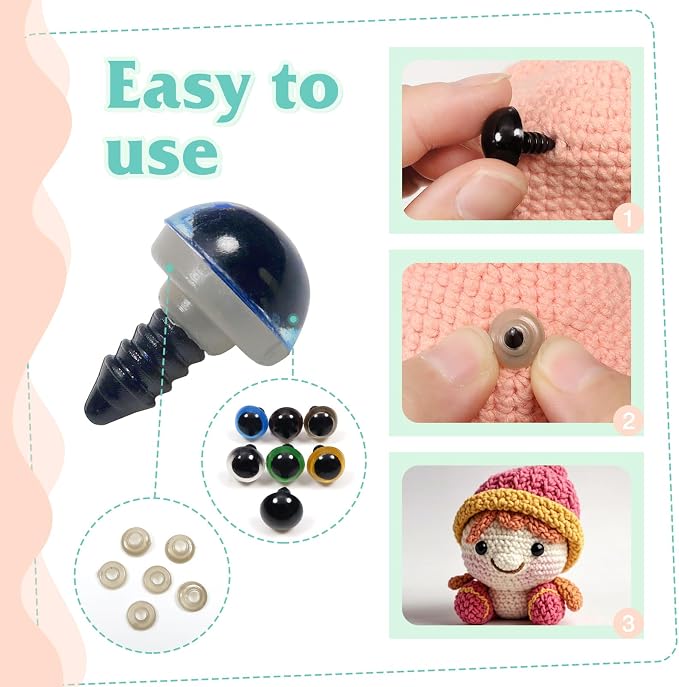 TOAOB 140pcs 12mm Colorful Plastic Safety Eyes Craft Eyes - Image 5