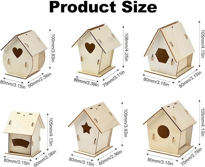 6 Sets 6 Styles Breeding Box Theme Unfinished Wood Bird House Hollow Star - Image 2