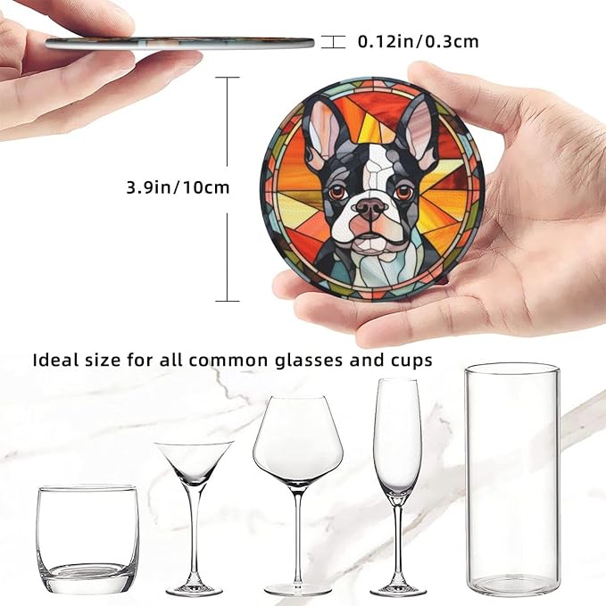 Drink Coaster Set of 6, Boston Terrier Dog Mom Lover Gift, Leather Drink - Image 3