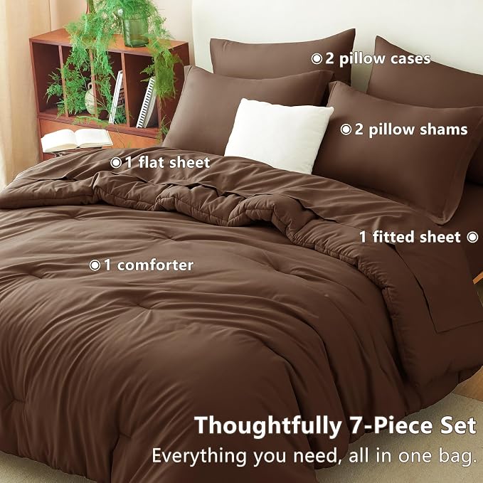 CozyLux Queen Comforter Set Brown, 7 Pieces Bed in a Bag Queen Comforter Set - Image 6