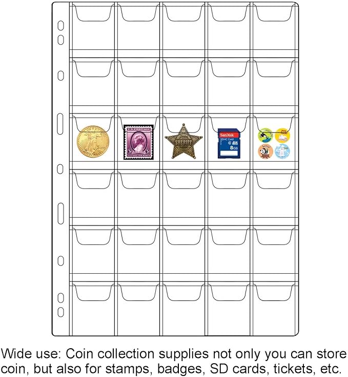 30-Pocket Coin Pages for Collectors, Standard 9-Hole Coin Collection Pages fit - Image 4