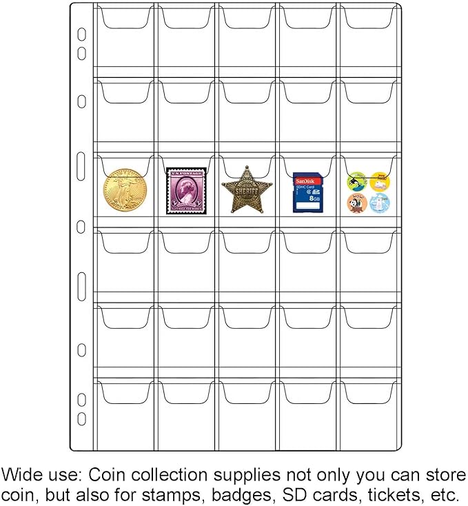 30-Pocket Coin Pages for Collectors, Standard 9-Hole Coin Collection Pages fit - Image 4