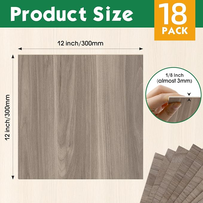18 Pack Walnut Plywood Sheets 12x12x1/8 Inch, 3mm Plywood - Image 2
